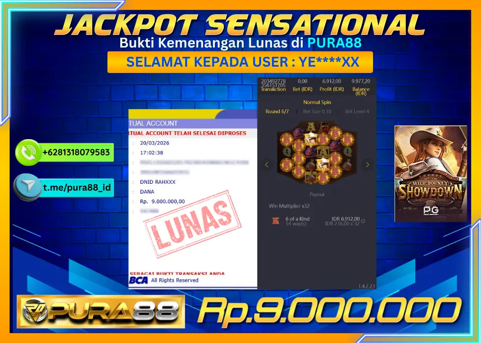 PURA88 JACKPOT WILD BOUNTY SHOWDOWN Rp 9.000.000,- LUNAS